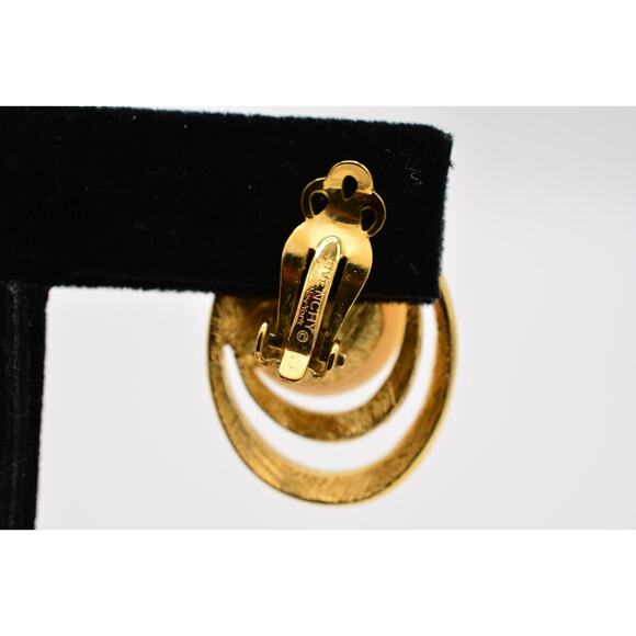Givenchy Vintage Clip On Earrings Pearl Gold Tone Chunky Runway Signed 80s BinAS - Picture 9 of 12